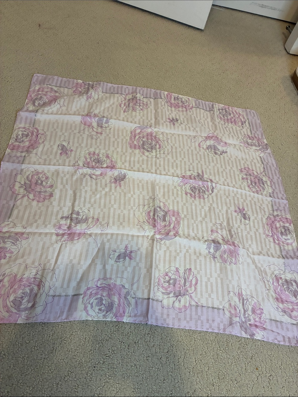 Vintage Lanvin Collection Pink Rose Silk Cotton Square Scarf👝